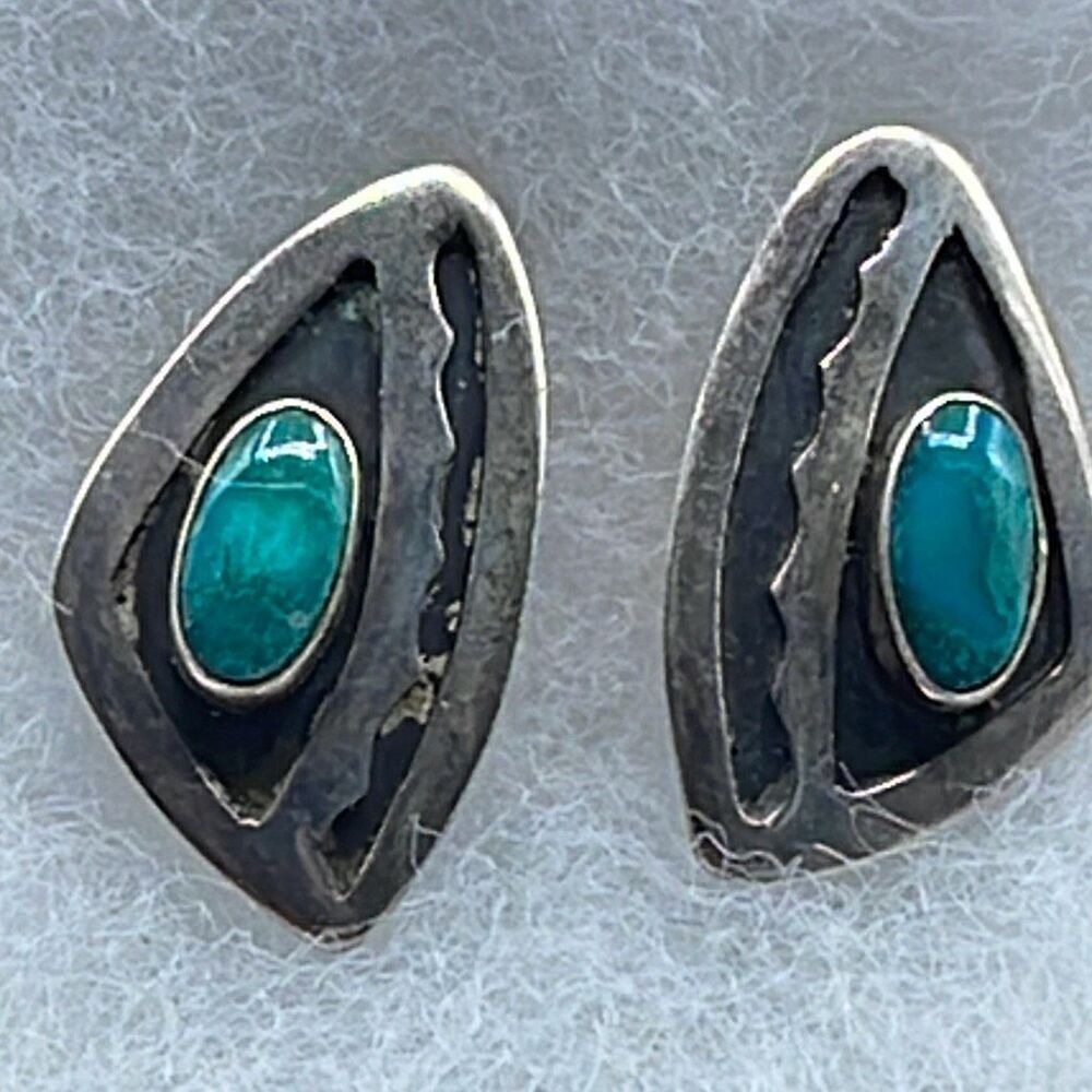 Native American sterling silver turquoise cabochon earrings.